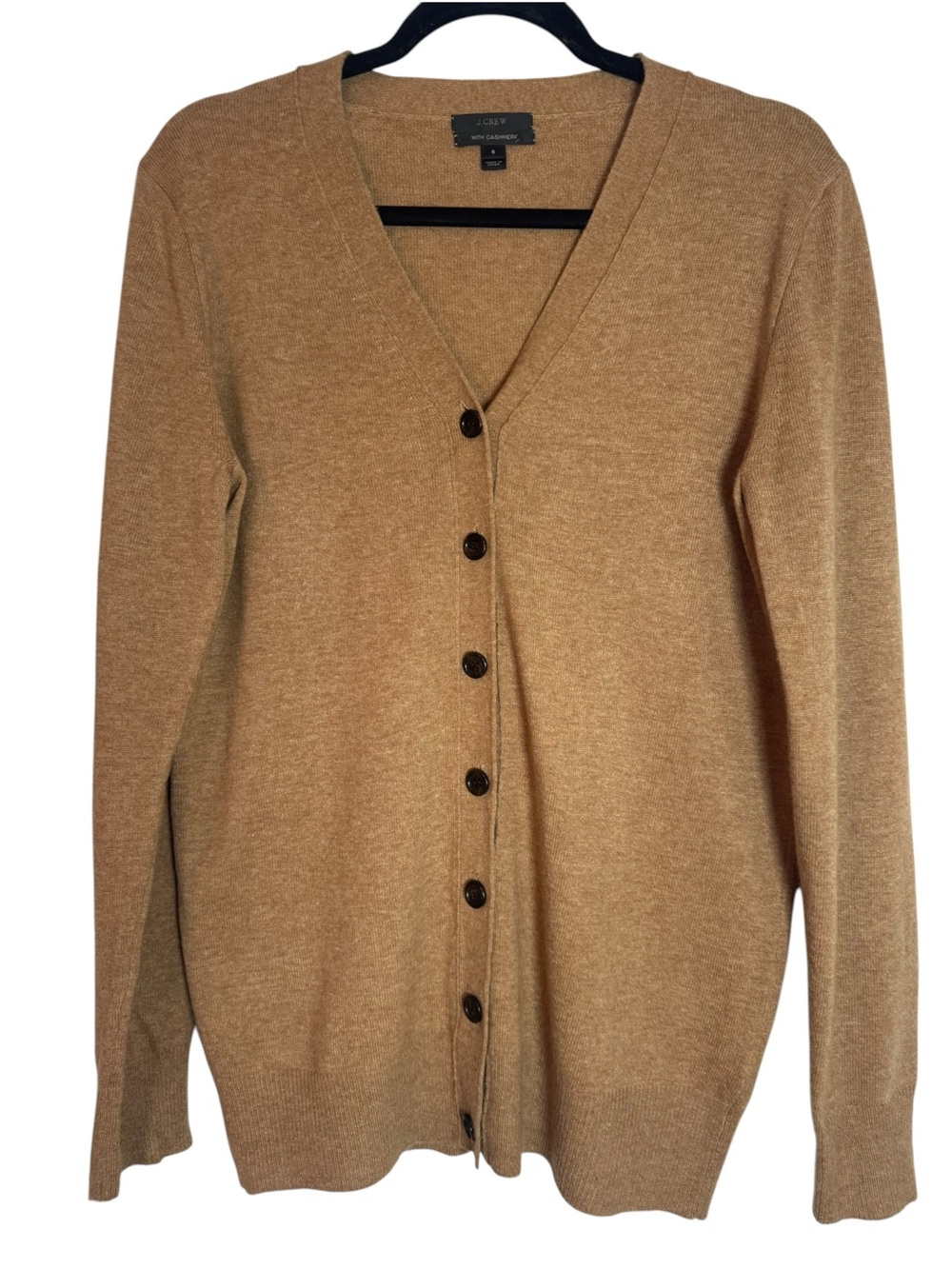 J. Crew Camel Wool Cashmere Blend Knit V-Neck Button Front Small Cardigan
